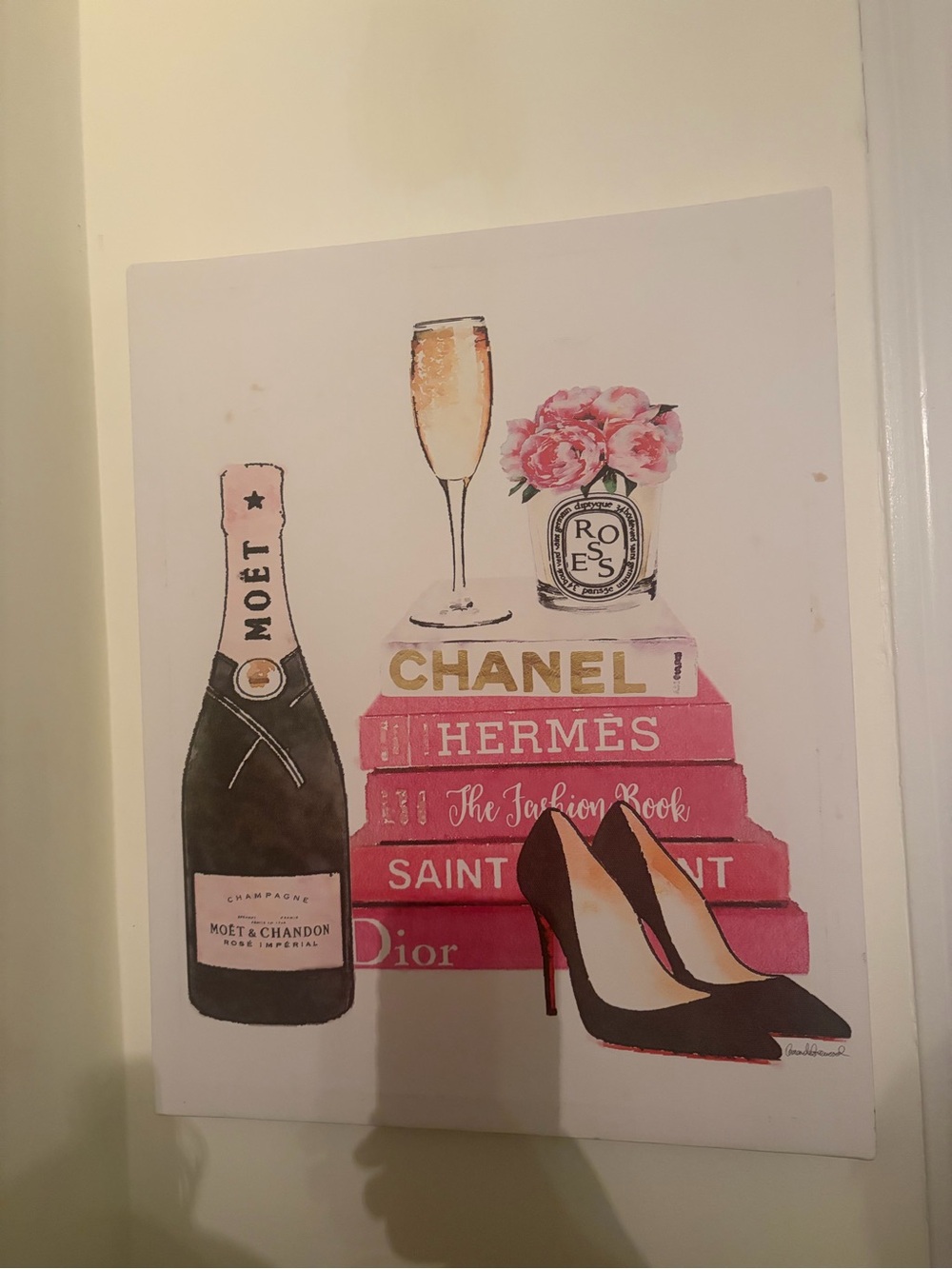 Fashion Books & Champagne Wall Art Print in Pink and Black